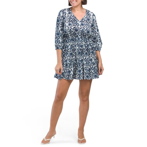 LA MODA Blue Medallion Ikat Mini Day Dress - Picture 1 of 2